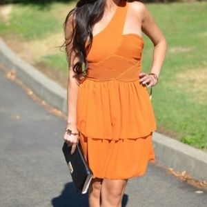 H&M Orange Pleated One Shoulder Dress sz4